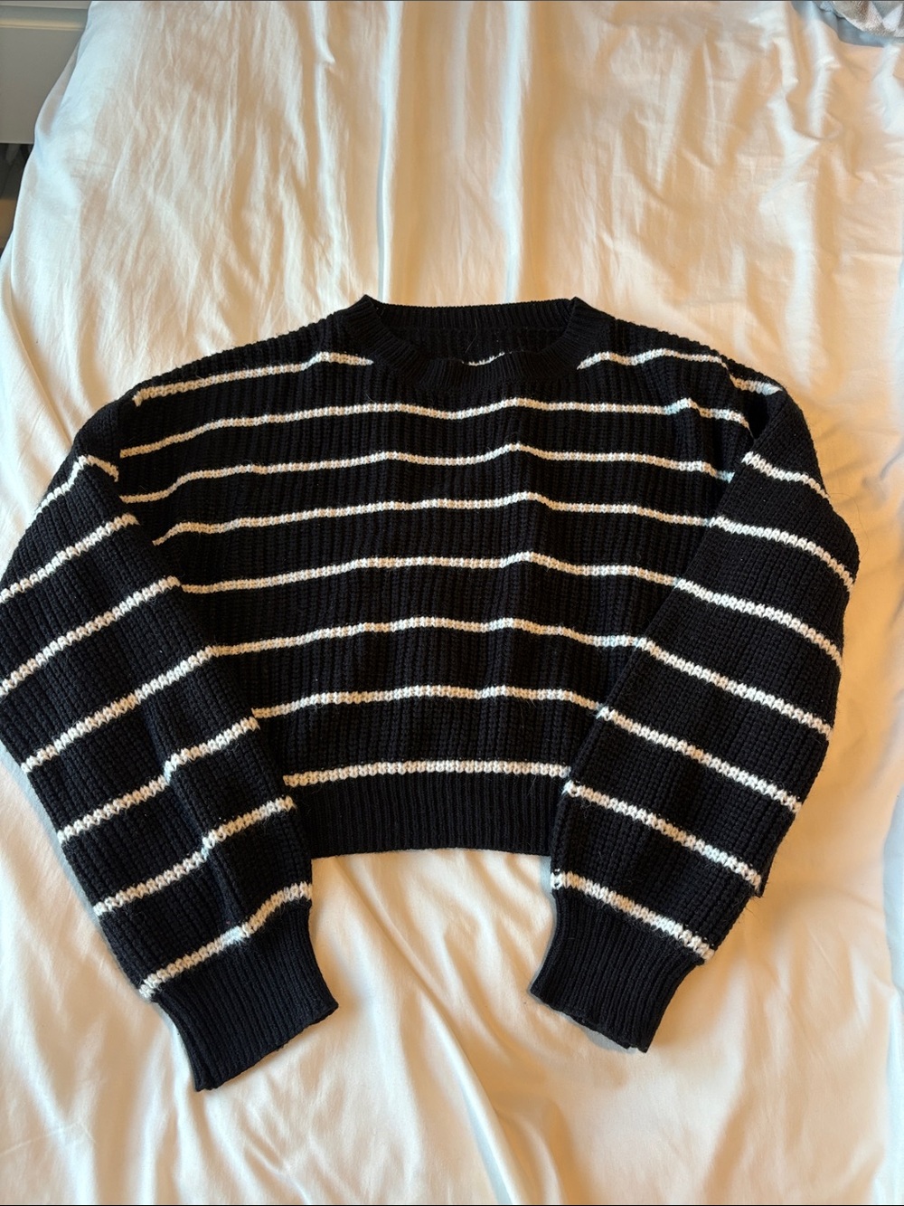 Cider Black and White Striped Crewneck Sweater
